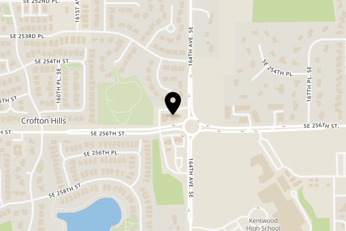 Map showing the location of Bruchelle's Bagel Bistro on 16340 SE 256th St in Covington